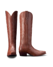 Pair of brown cowboy boots with decorative stitching, standing upright.