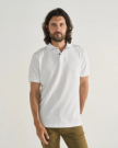 Closeup detail view of Men's Polo Pearl Snap SS - White