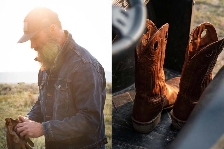 split photo of a man & horseman boots