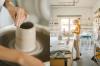 woman spinning clay, woman working in studio