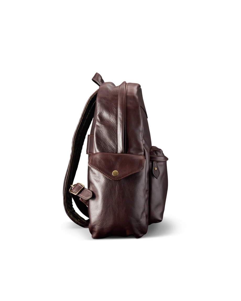 View of Men's Leather Backpack - Dark Brown