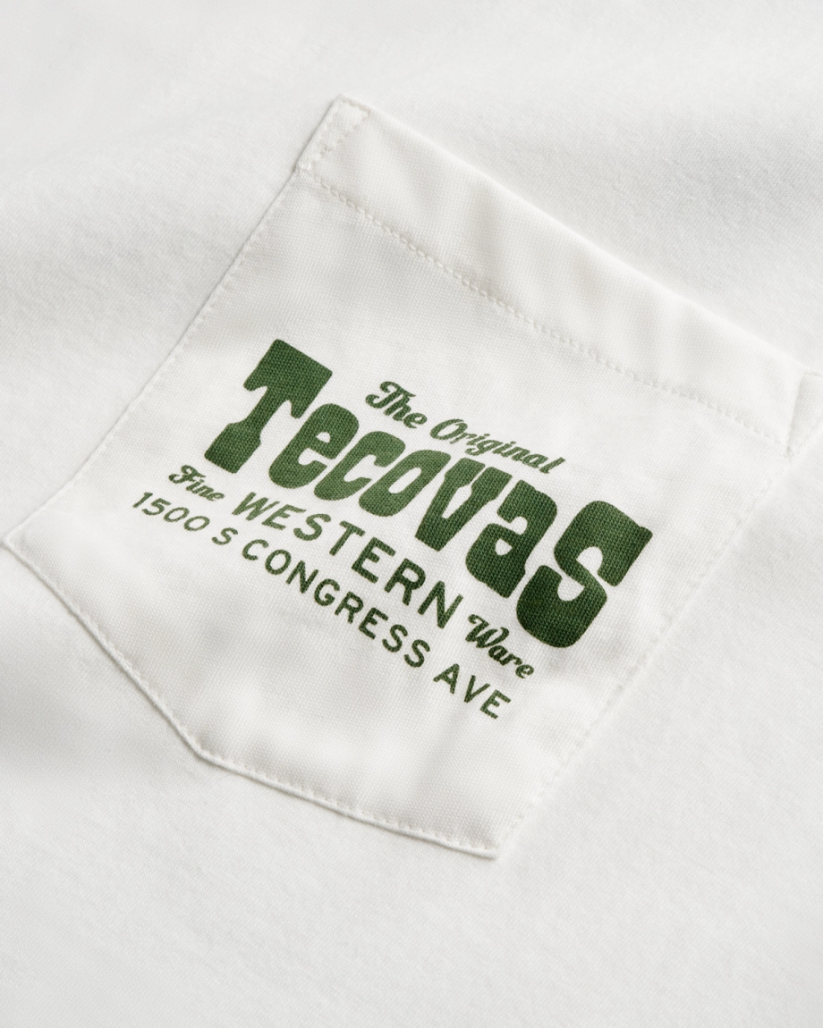 Closeup detail view of Men's Original Western Pocket Tee - Bone / Green