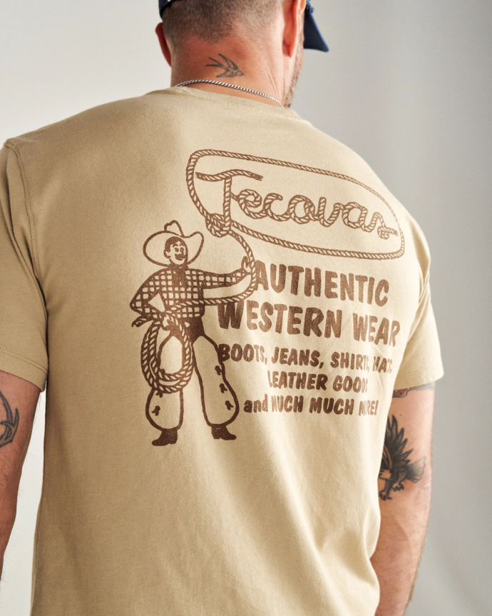 Closeup view of Men's Authentic Western Wears Tee - Khaki / Brown