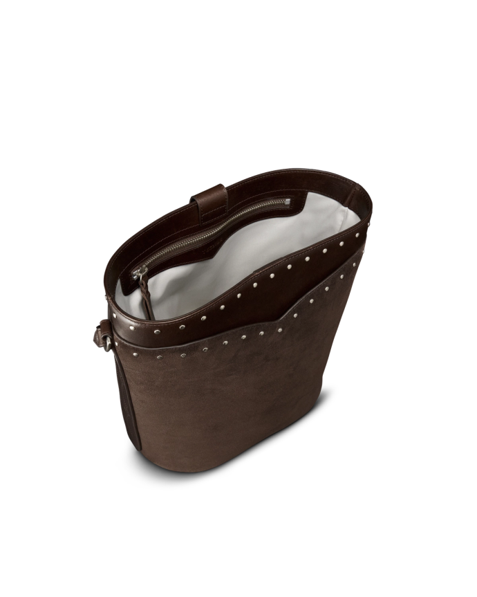 Front view of Shoulder Bucket Bag - Chocolate on plain background