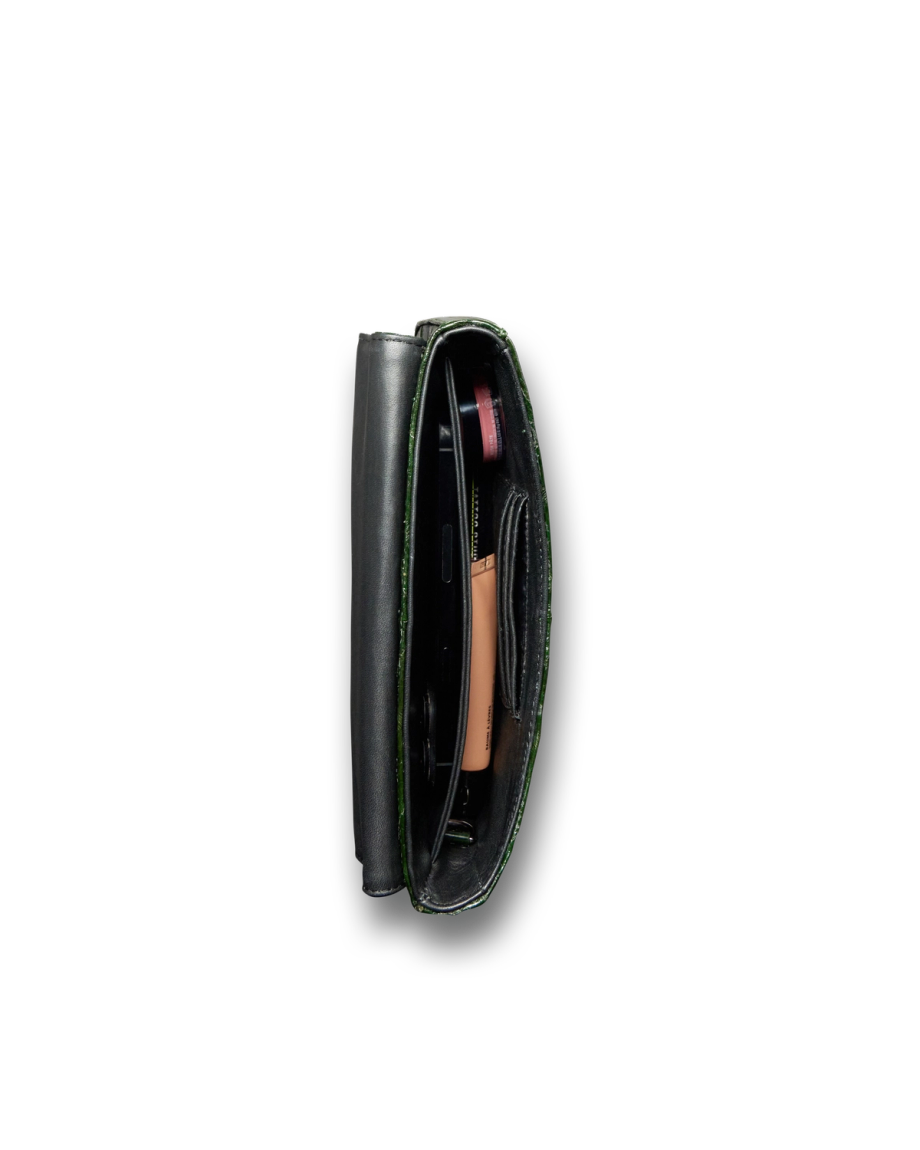 Inside view of Eel Concho Clutch - Green on plain background