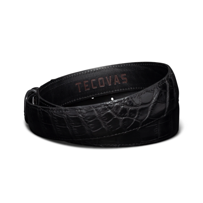 Back view of Men's Crocodile Belt - Midnight on plain background