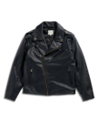 Front view of Men's Leather Biker Jacket - Black on plain background