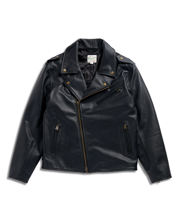 Front view of Men's Leather Biker Jacket - Black on plain background
