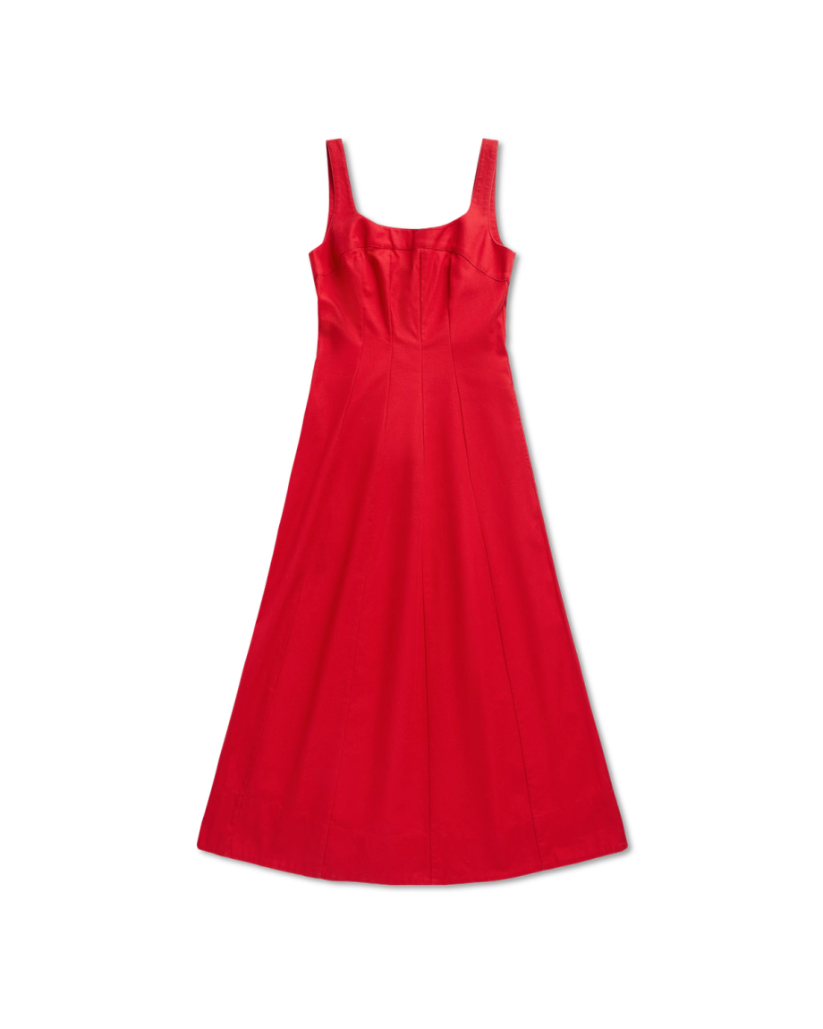 Front view of Women's Sleeveless A-Line Maxi Dress - Red on plain background