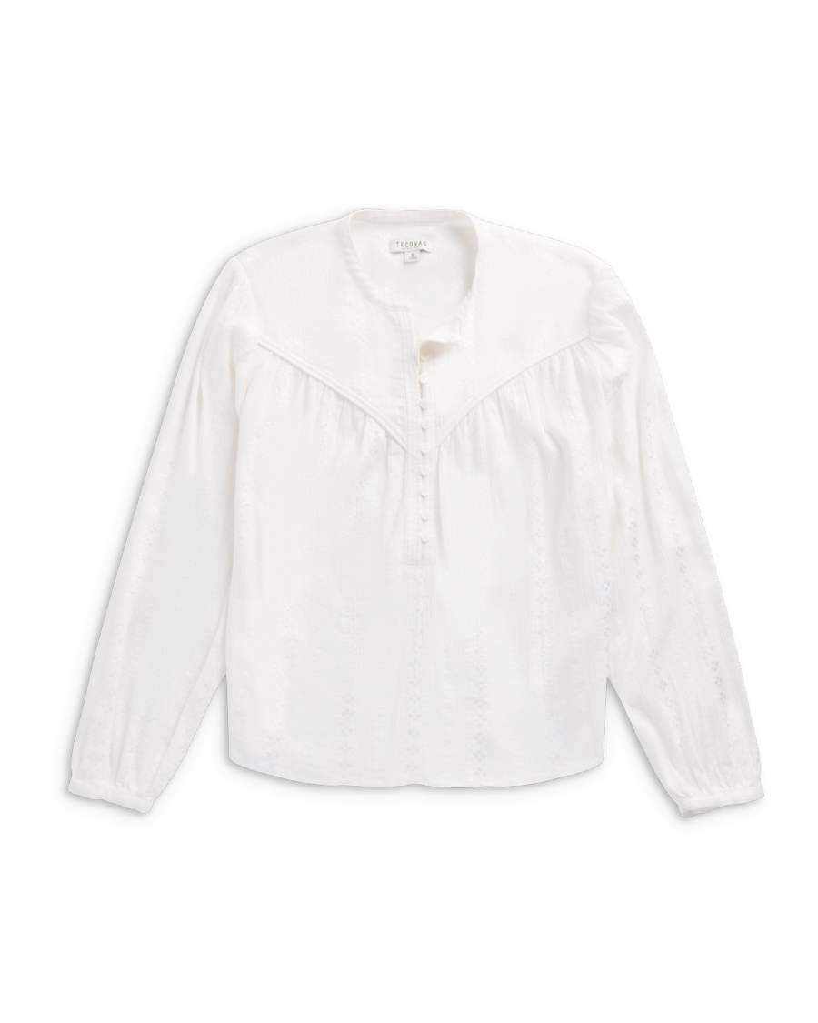 Women's Long Sleeve White woven cotton Top | Tecovas