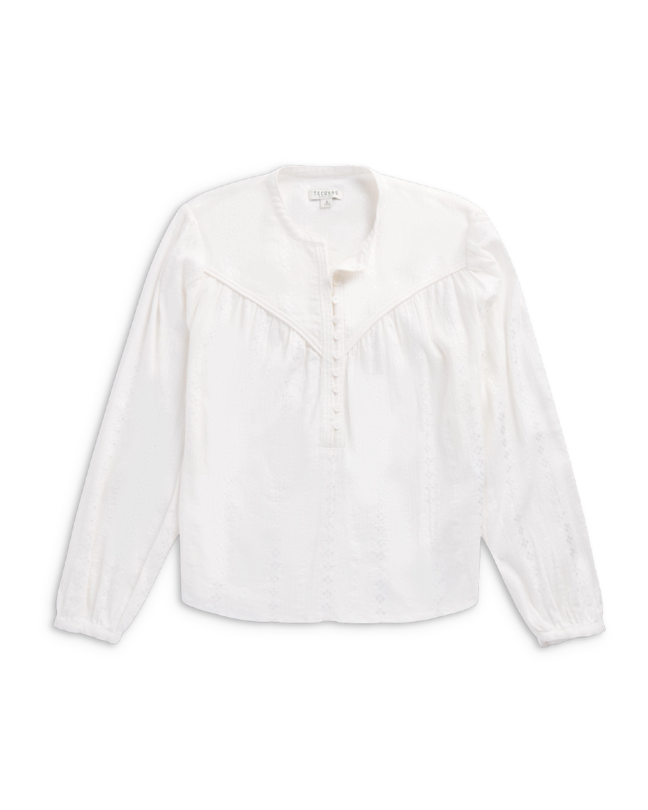 Front view of Women's L/S Woven Blouse - White on plain background