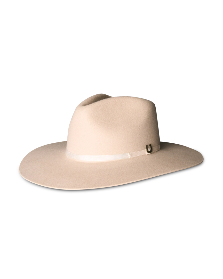 Quarterfront view of The Belle Wool Cowgirl Hat - Cream on plain background