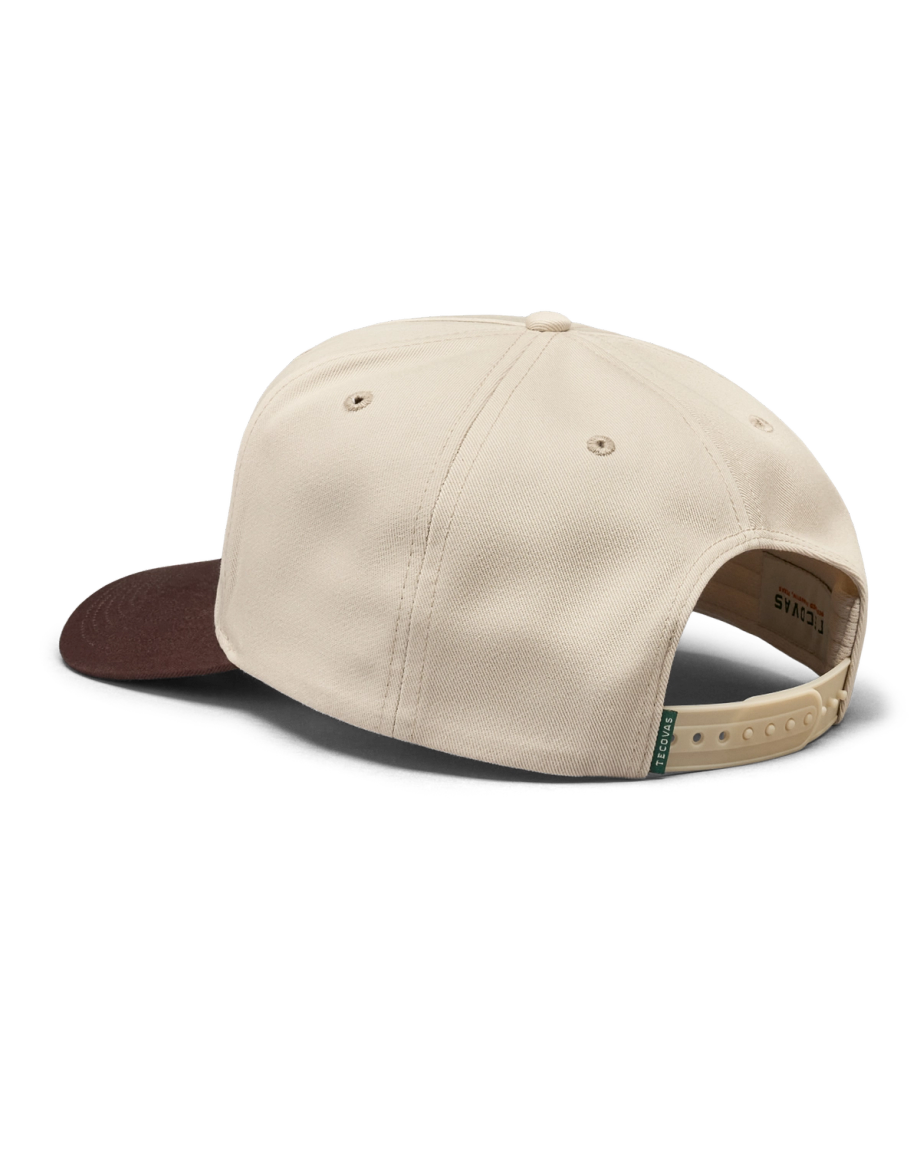 Quarterback view of Tecovas Round-Up Hat - Cream/Brown on plain background