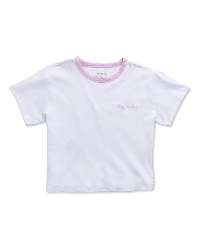 Front view of Women's Vintage Ringer Tee - White / Lilac on plain background