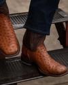 Close up of the Emmitt Pecan Broad Square Toe cowboy boots in Brown