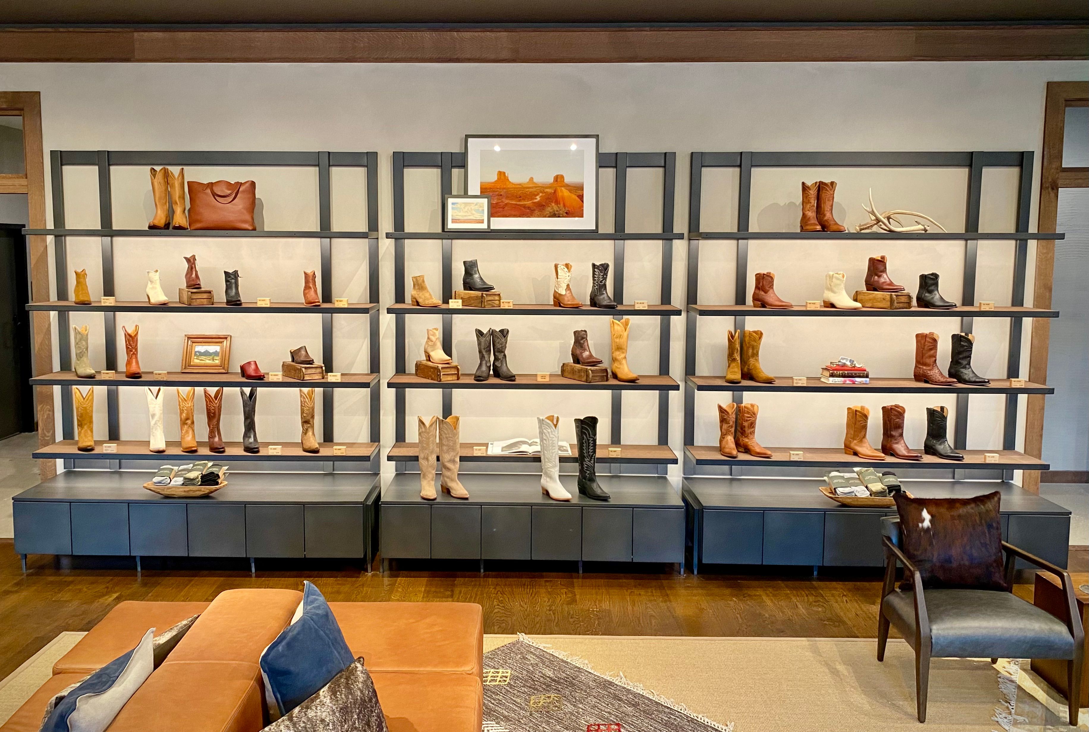 Boot wall in the Tecovas store in Southlake Town Square
