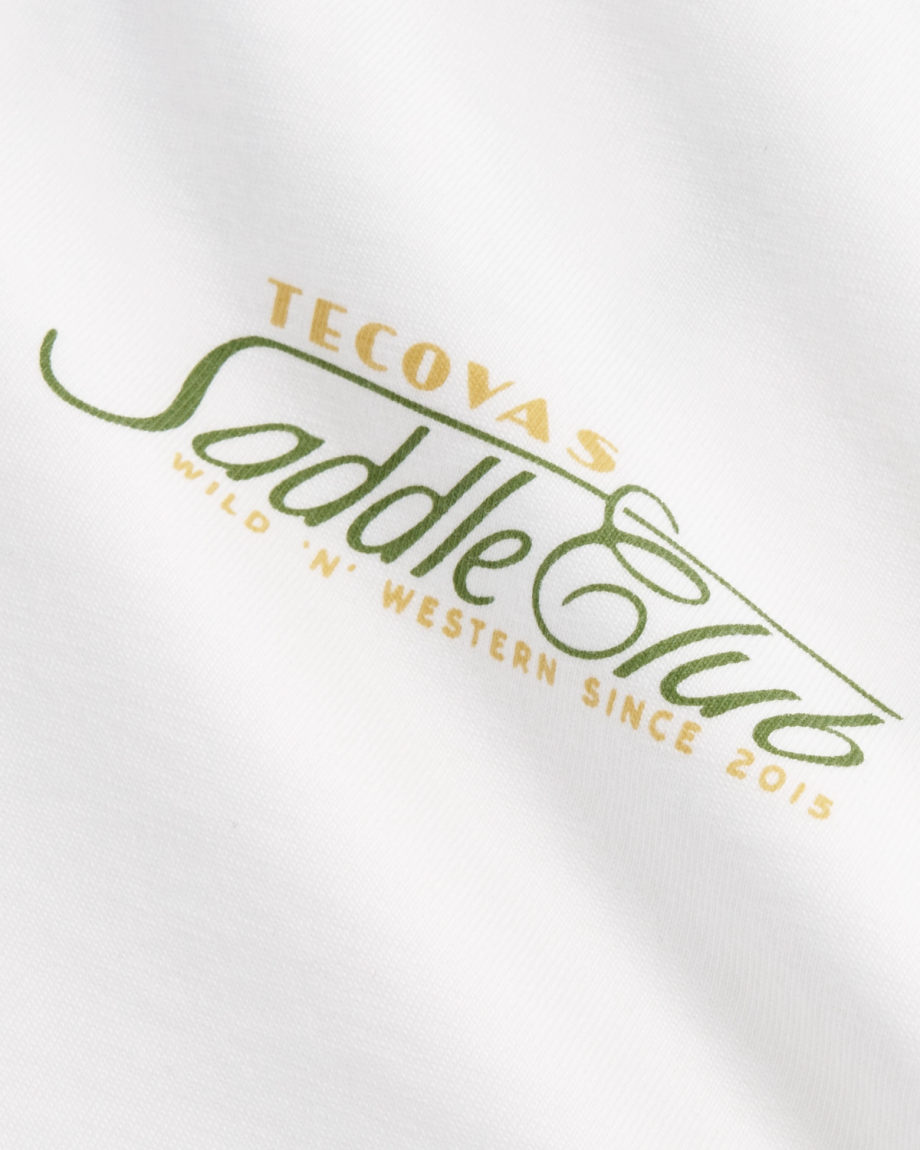 Closeup view of Men's Saddle Club T-Shirt - Bone/Multi