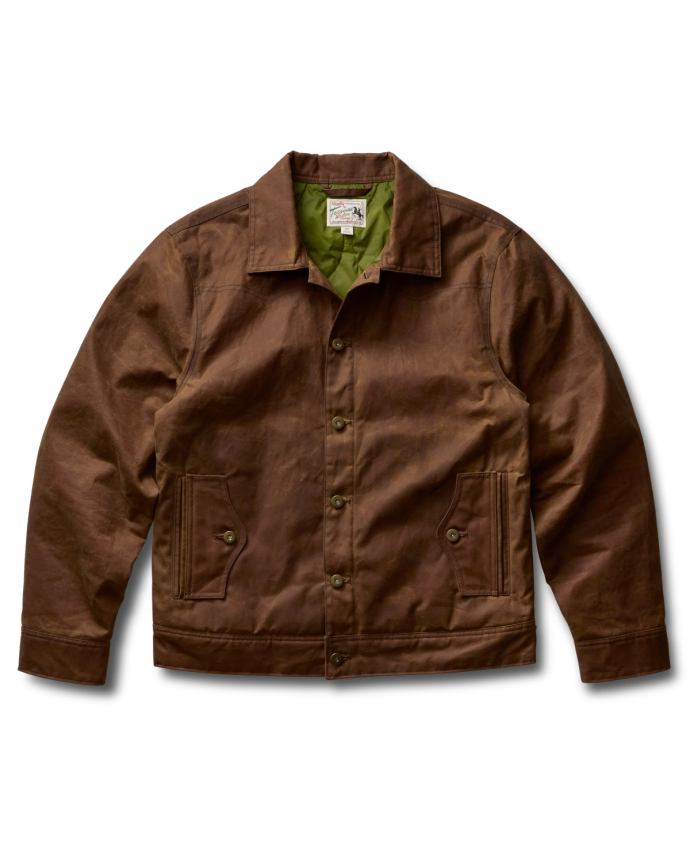 Front view of Buckaroo Waxed Canvas Trucker Jacket - Tobacco on plain background