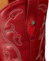 Closeup view of The Booth Boot - Chili's Booth Red Vinyl