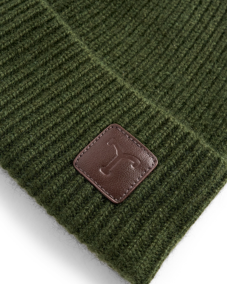 Closeup view of Cashmere Blend Beanie - Hunter Green