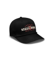 Quarterfront view of Steel Horse Motors 5 Panel Mid Pro Hat - Black on plain background
