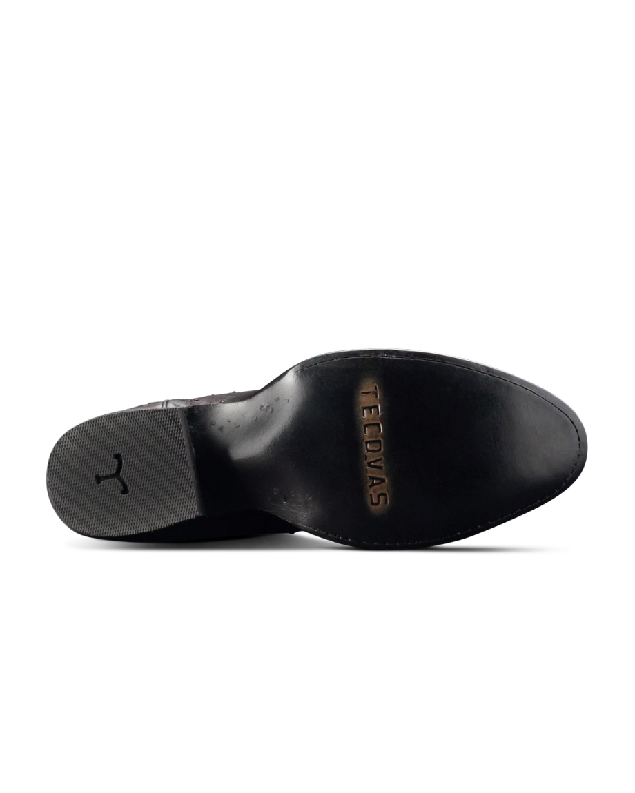 Sole view of The Wyatt - Black Cherry Ostrich on plain background