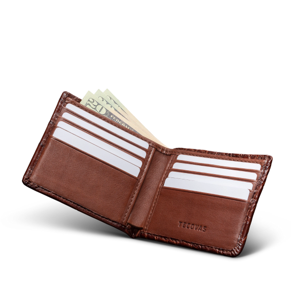 Inside view of Alligator Billfold - Walnut on plain background