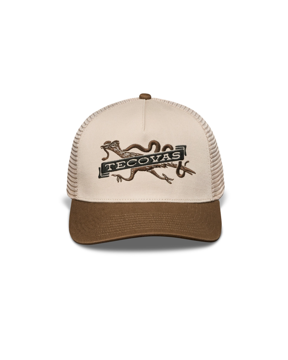 Front view of Roadrunner Trucker - Cream/Tan on plain background