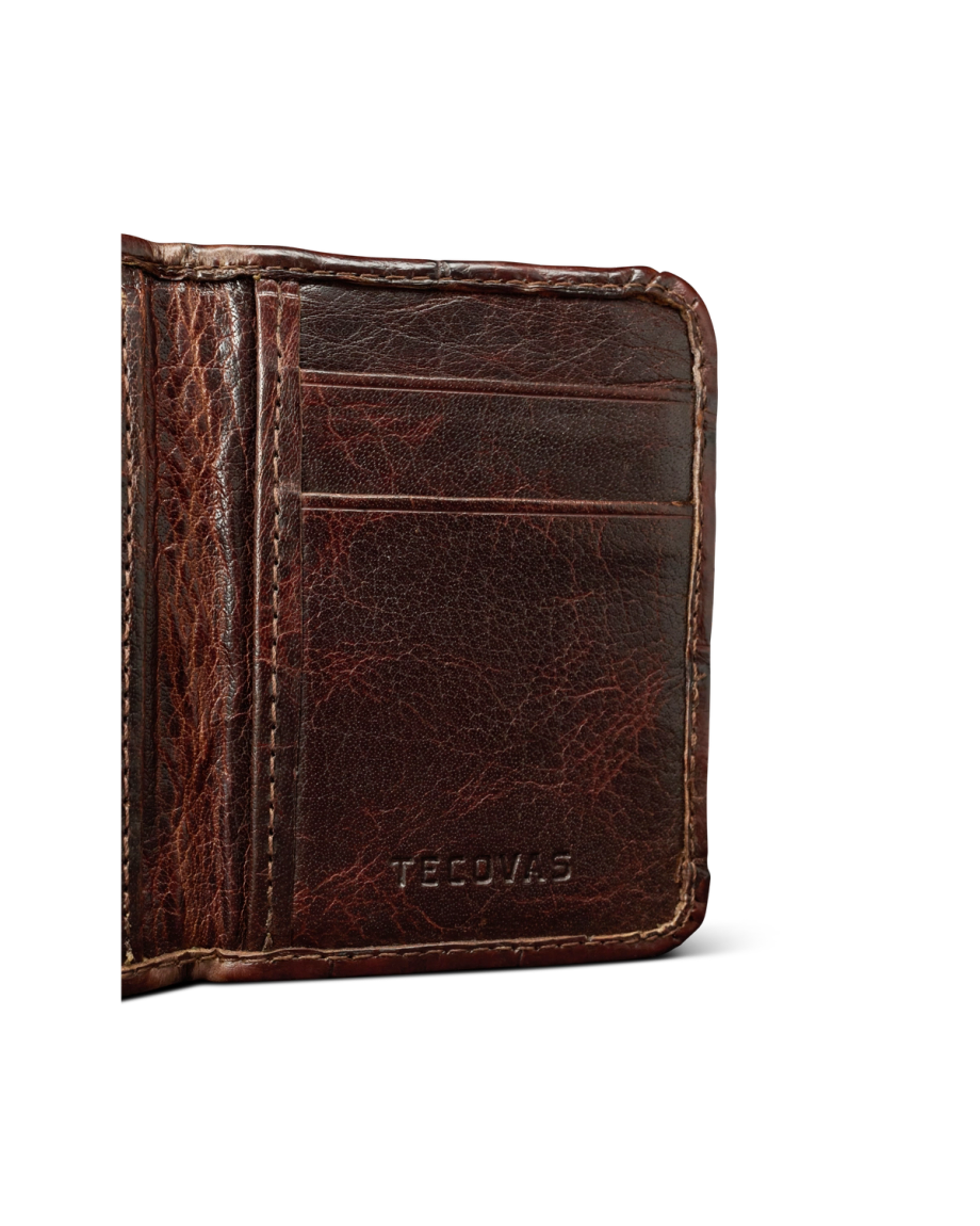 Closeup view of Men's Birthday X Bifold Card Case - Dark Pecan
