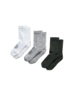 Quarterfront view of Crew Socks (3-Pack) - White / Green / Light Gray on plain background
