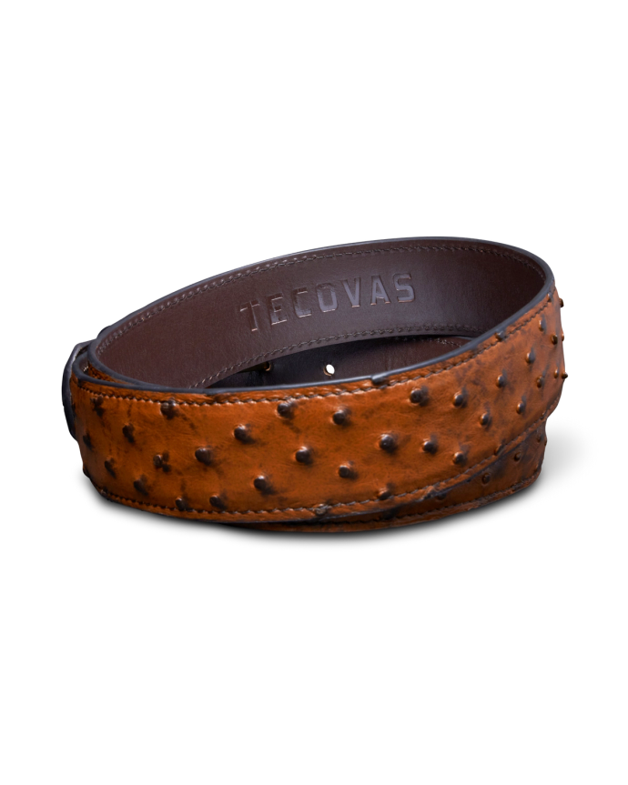 Back view of Men's Ostrich Belt II - Peanut on plain background