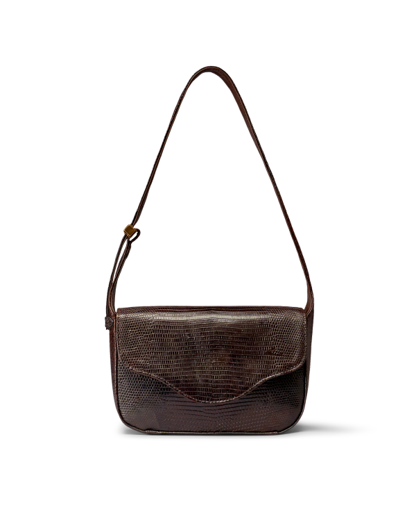 Front view of Lizard Shoulder Bag - Coffee on plain background