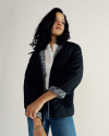 Front view of Women's Liner Jacket - Black / White on model