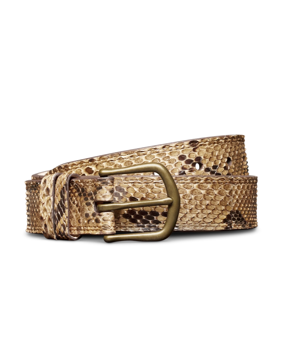 Unbuckled view of Women's Python Belt - Natural on plain background
