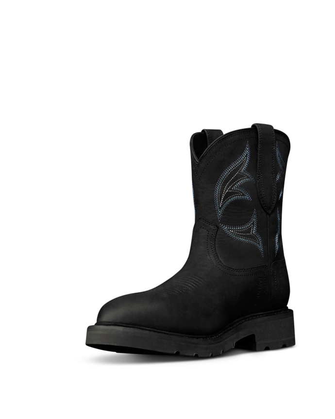 Quarterfront view of The LH WP Round Comp Toe Work Boot - Midnight Cowhide on plain background
