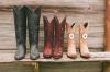 three pairs of cowgirl boots