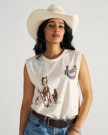 Front view of Women's Muscle Tank - Bone on model