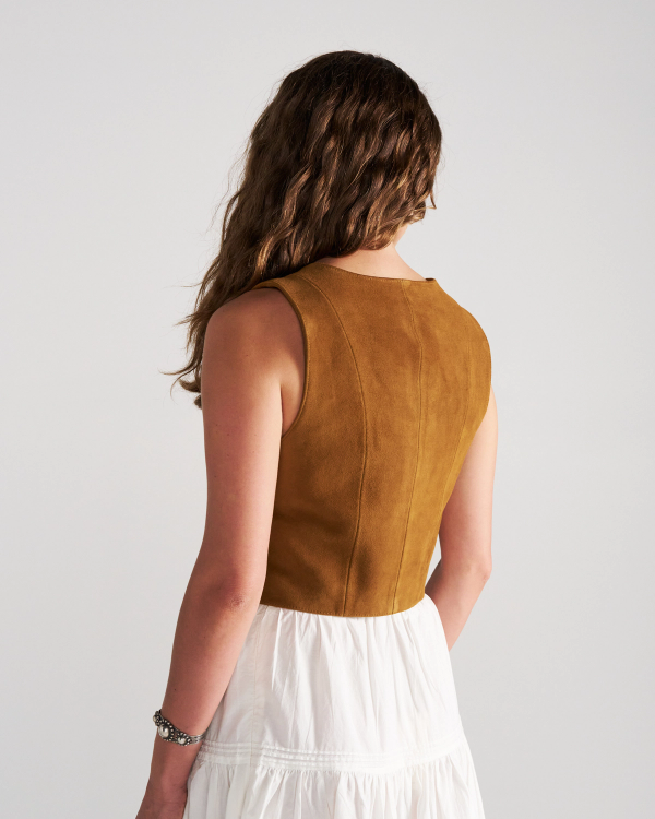 Back view of Women's Suede Vest - Sienna on model