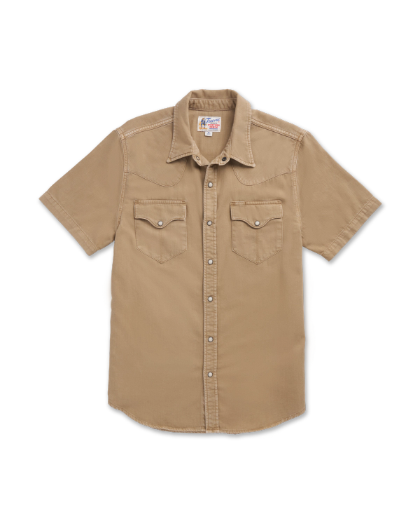 Closeup detail view of Men's Denim Short Sleeve Pearl Snap - Coriander