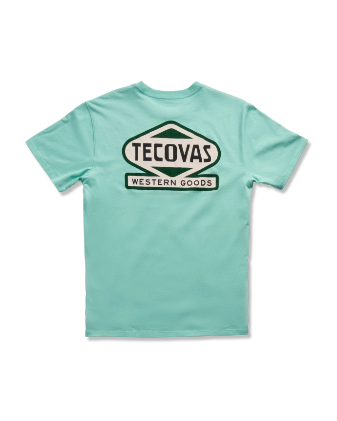 Back view of Men's Neon Sign Tee - Turquoise on plain background