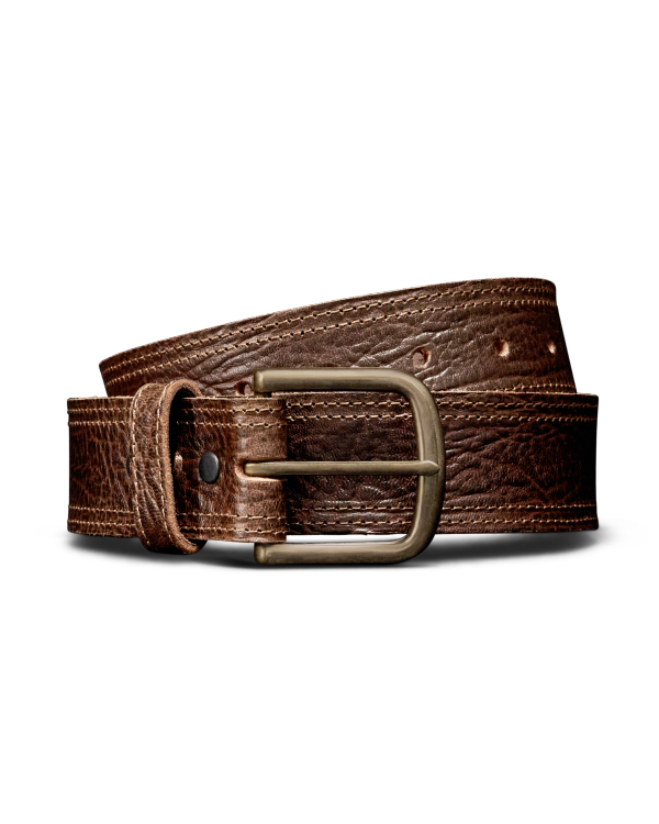 Unbuckled view of Men's Chore Belt - Oak on plain background