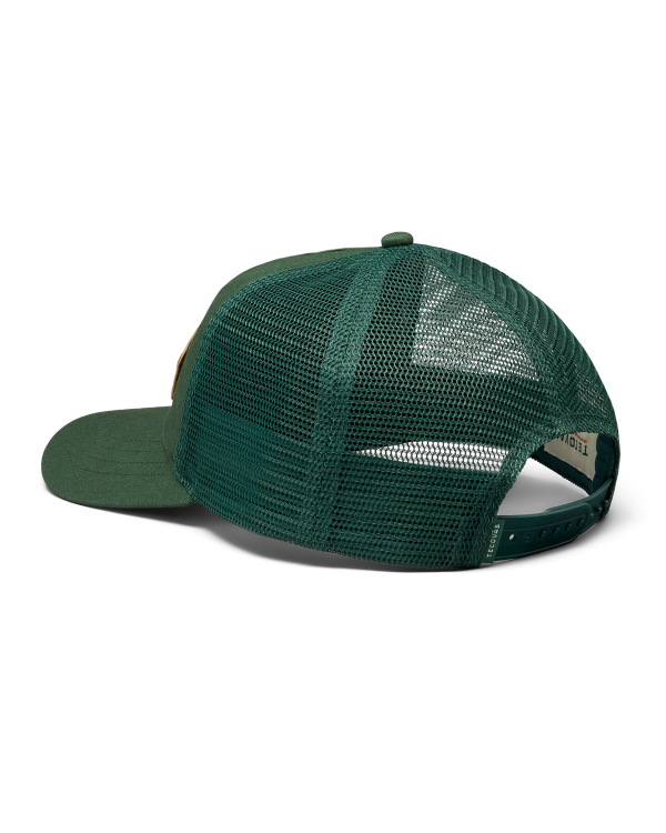 Quarterback view of Longhorn Badge Trucker - Hunter Green on plain background