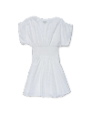 Front view of Women's Mini V-Neck Ruched Dobby Dress - White on plain background