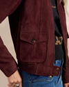 Closeup detail view of Women's Goat Suede Brush Jacket - Burgundy