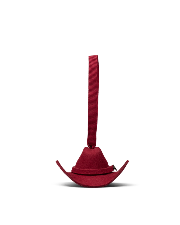 Front view of Cattleman Hat Ornament - Red on plain background