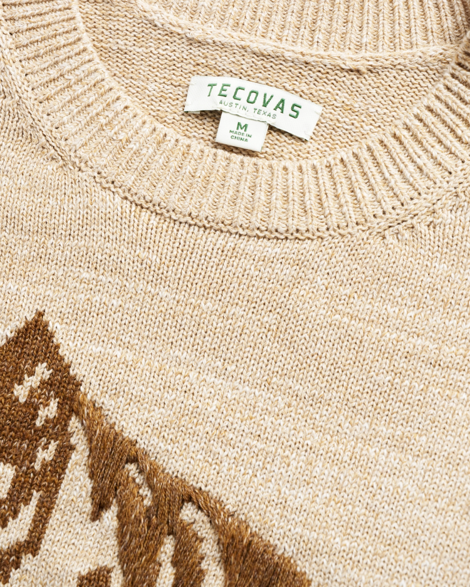 Closeup detail view of Women's Horse Crew Neck Sweater - Oatmeal