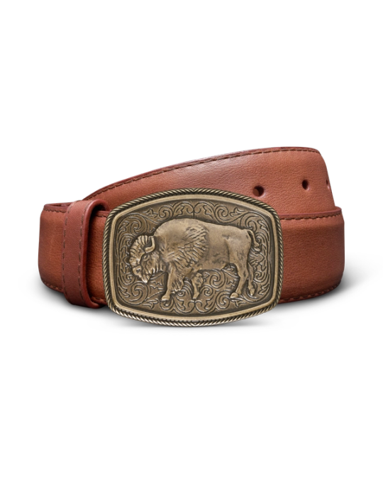 Front view of Bison Buckle - Antique Brass on plain background