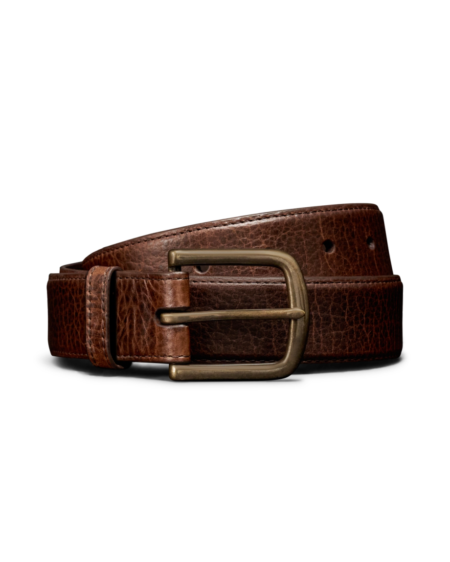 Front view of Men's Bison Belt II - Tobacco on plain background