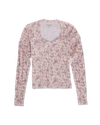 Closeup detail view of Women's Long Sleeve Scoop Neck Pointelle Top - Dusty Pink Ditsy Floral