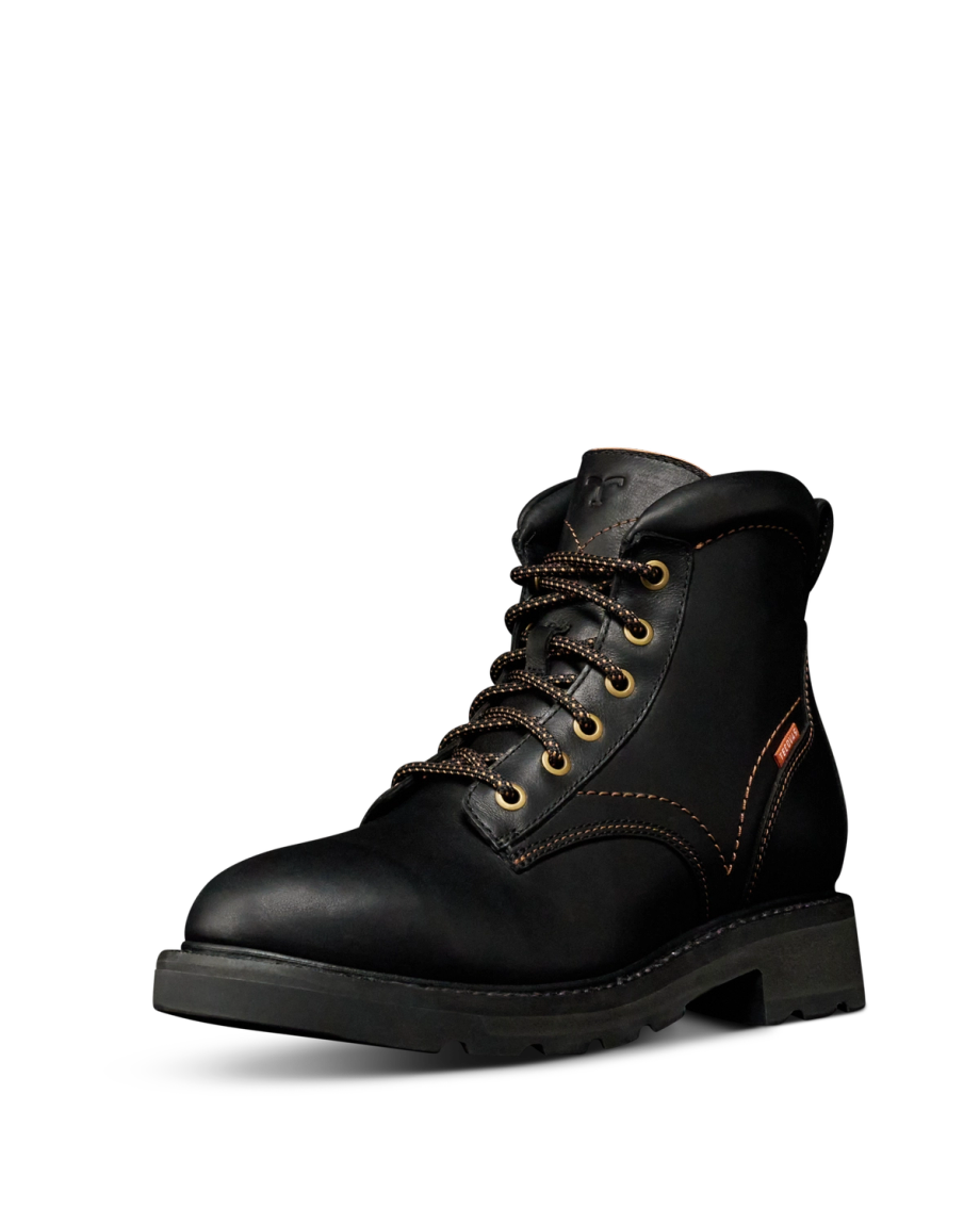 Quarterfront view of LongHaul Waterproof Lace Up Composite Toe Work Boot - Midnight on plain background
